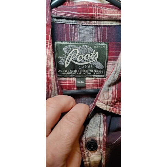 Roots Canada Long Sleeve Red Brown Shirt Men's Casual Plaid Button Down XL - Picture 3 of 9
